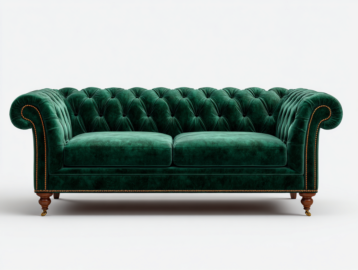 Zweisitzer Sofa - Samt-Holz - 188 x 90 x 77 cm - Dunkelgrün - Klassischer Chesterfield Stil-Vonodahome
