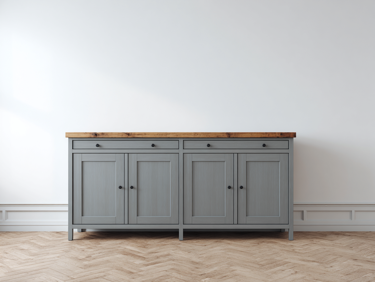 Sideboards-Holzwerkstoff-Massivholz-180x45x86 cm-Grau-Natur-Moderner Landhausstil-Lalinfahome