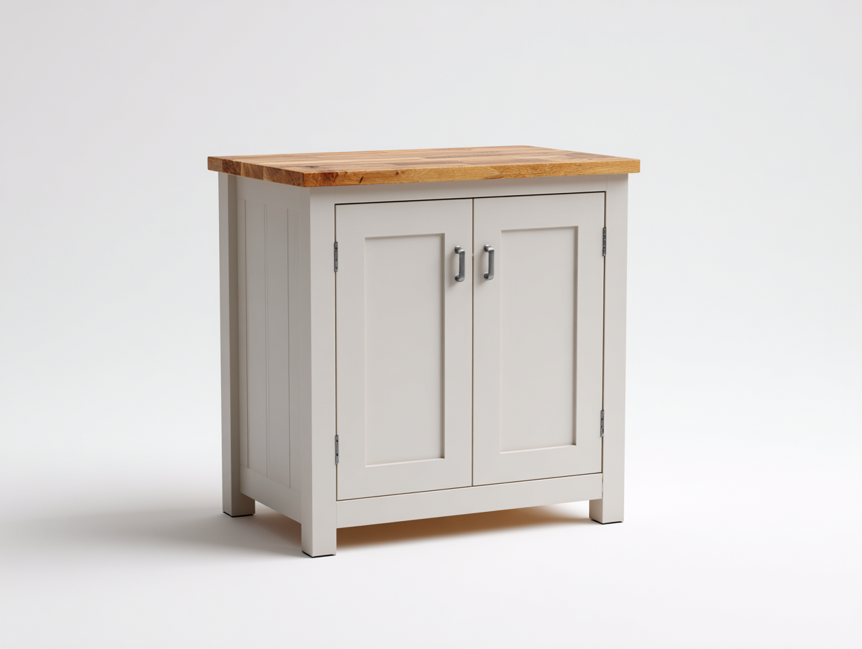 Sideboards-Holzwerkstoff-Massivholz-85x45x85 cm-Cremeweiß-Natur-Landhausstil-Lalinfahome