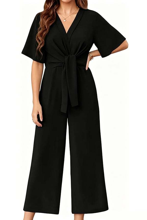 Women's Elegant Wide-Leg V-Neck Jumpsuit（Buy 2 Free Shipping）