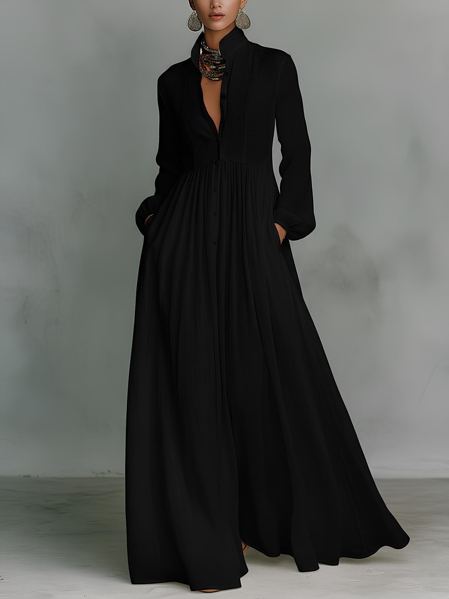 Elegant Linen Blend Maxi Dress with Pockets(Buy 2 Free Shipping)