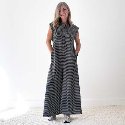 SALE Striped Button Front Jumpsuit