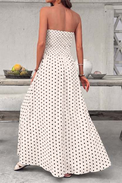 Women's Polka-Dot Strapless Maxi Dress — Summer Shirred Tube Top