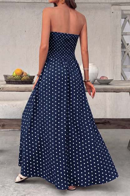 Women's Polka-Dot Strapless Maxi Dress — Summer Shirred Tube Top