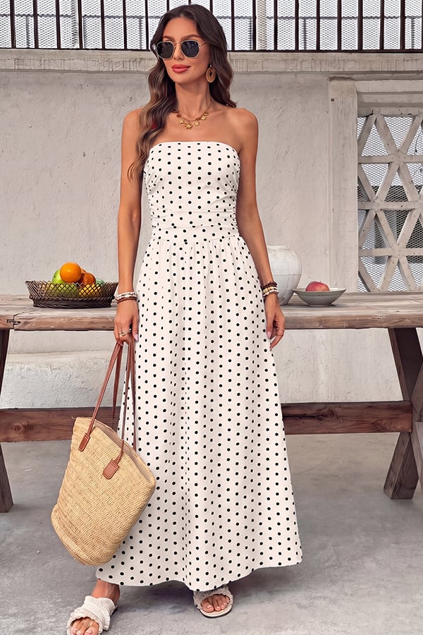 Women's Polka-Dot Strapless Maxi Dress — Summer Shirred Tube Top
