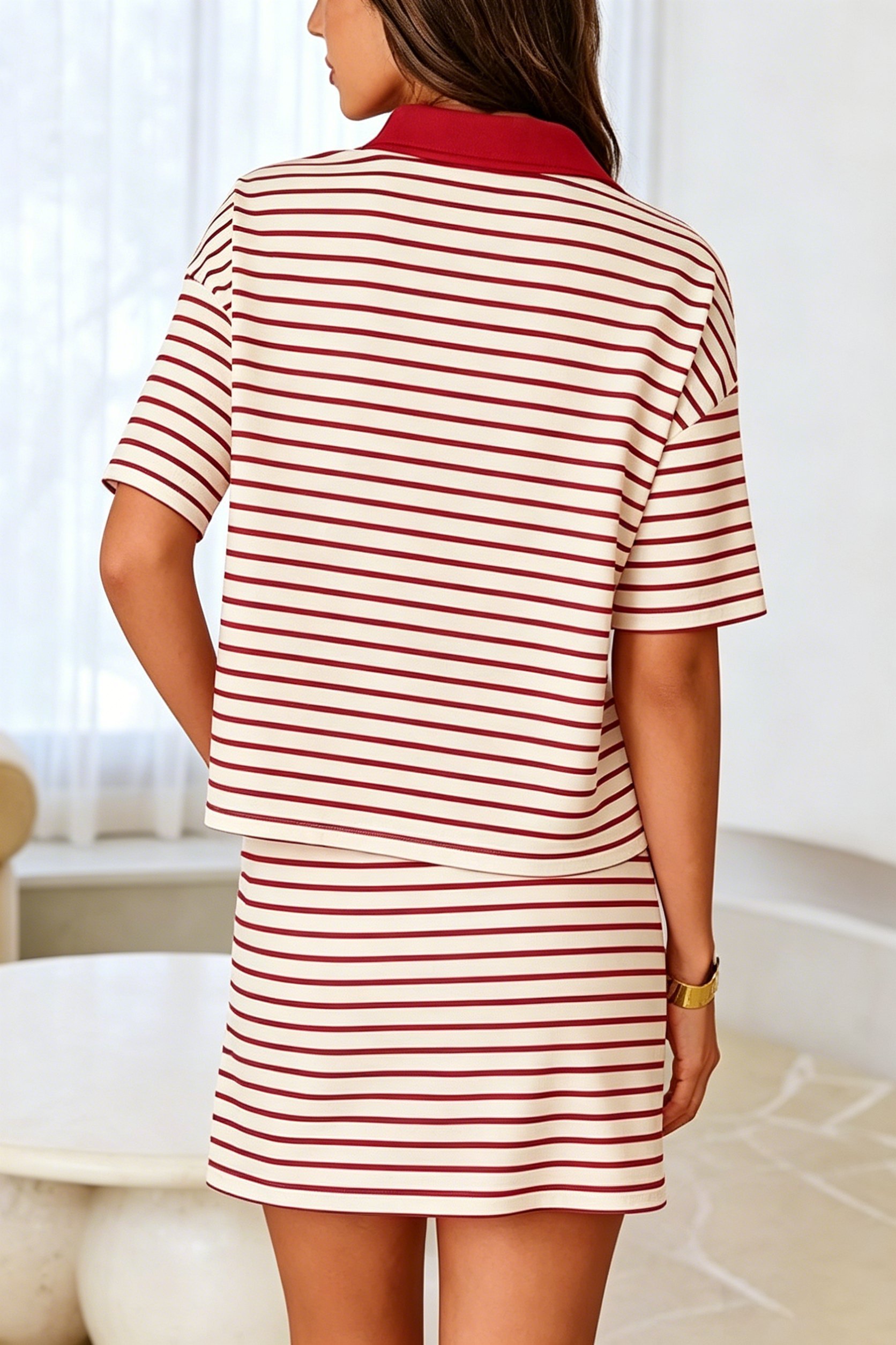 Striped Polo Top & Skort Lounge Set（Buy 2 Free Shipping）