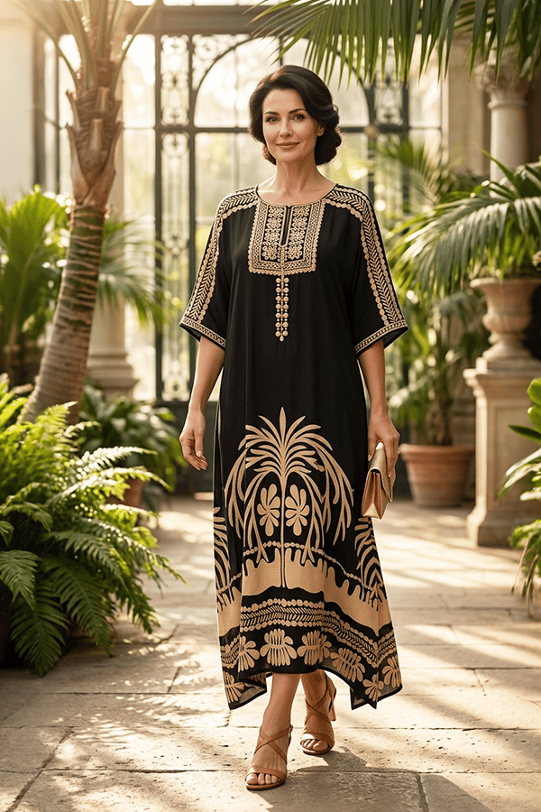 🌿Elegant Floral Print Round Neck Mid-Sleeve Dress(Buy 2 Free Shipping)