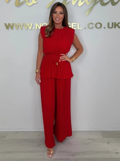 Tie Waist Pleated Top & Trouser Matching Set (Buy 2 Free Shipping)