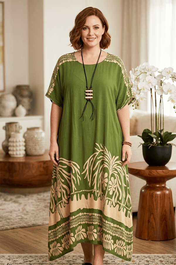 🌿Elegant Floral Print Round Neck Mid-Sleeve Dress(Buy 2 Free Shipping)