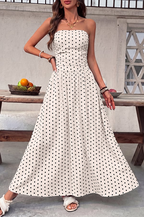 Women's Polka-Dot Strapless Maxi Dress — Summer Shirred Tube Top