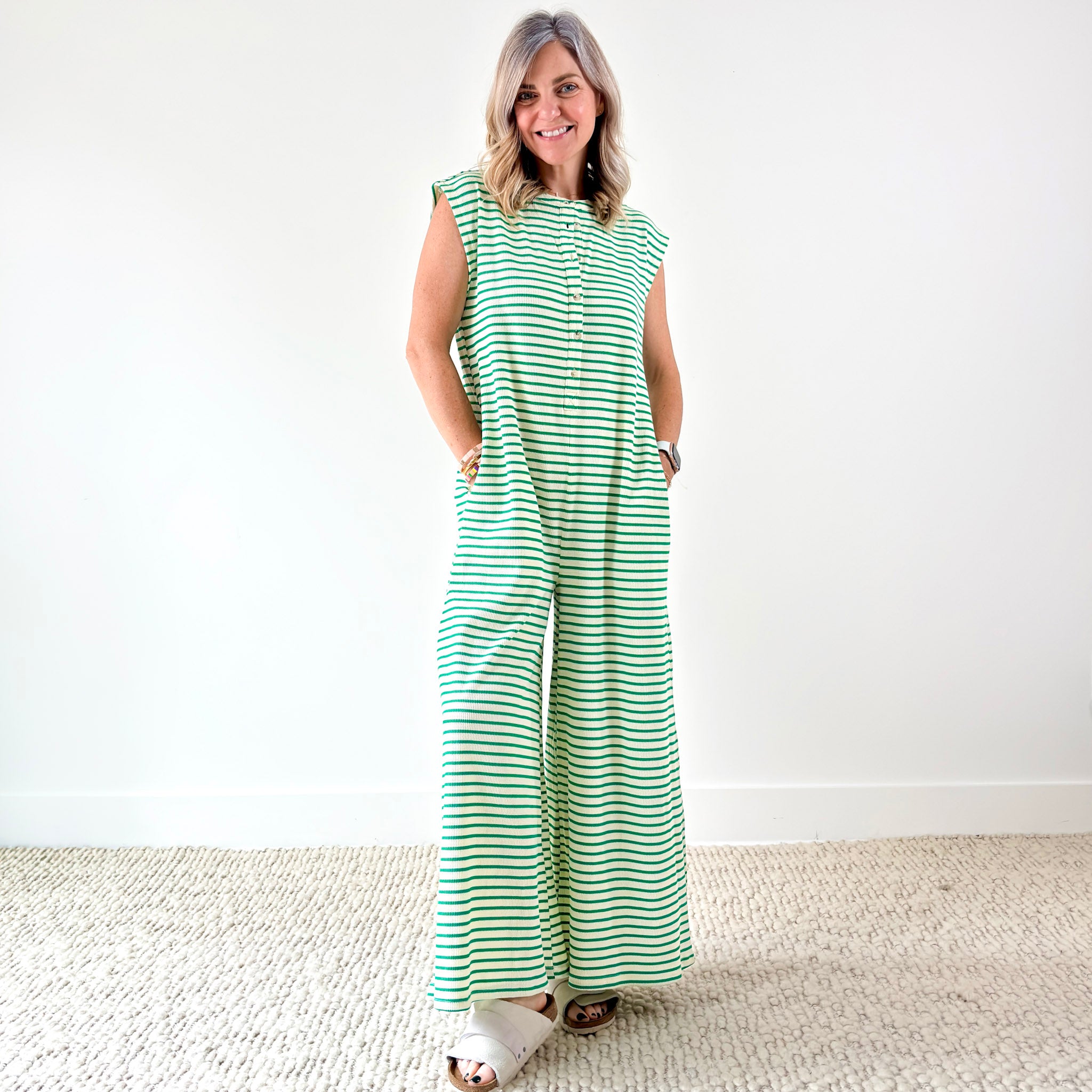 SALE Striped Button Front Jumpsuit
