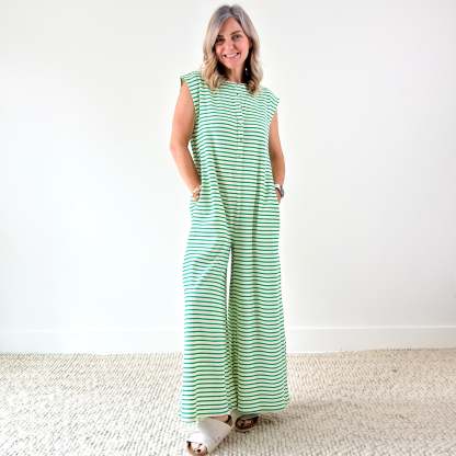 SALE Striped Button Front Jumpsuit