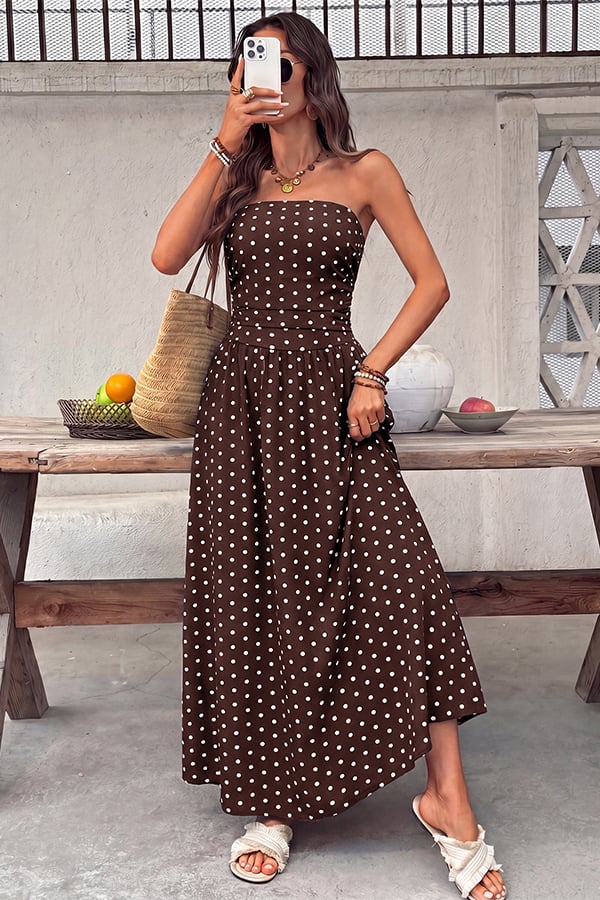 Women's Polka-Dot Strapless Maxi Dress — Summer Shirred Tube Top