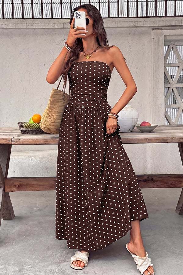 Women's Polka-Dot Strapless Maxi Dress — Summer Shirred Tube Top