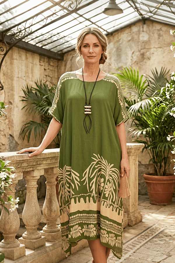 🌿Elegant Floral Print Round Neck Mid-Sleeve Dress(Buy 2 Free Shipping)