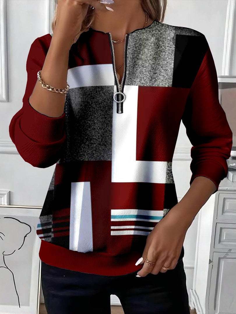 Half-Zip Printed Casual Sweatshirt
