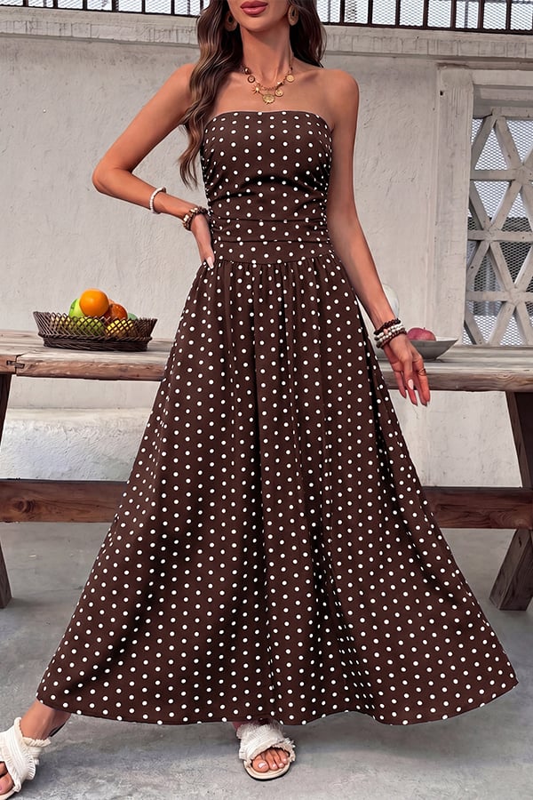 Women's Polka-Dot Strapless Maxi Dress — Summer Shirred Tube Top
