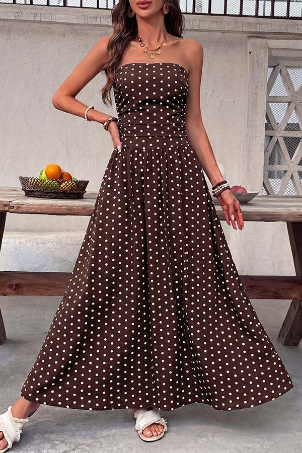 Women's Polka-Dot Strapless Maxi Dress — Summer Shirred Tube Top