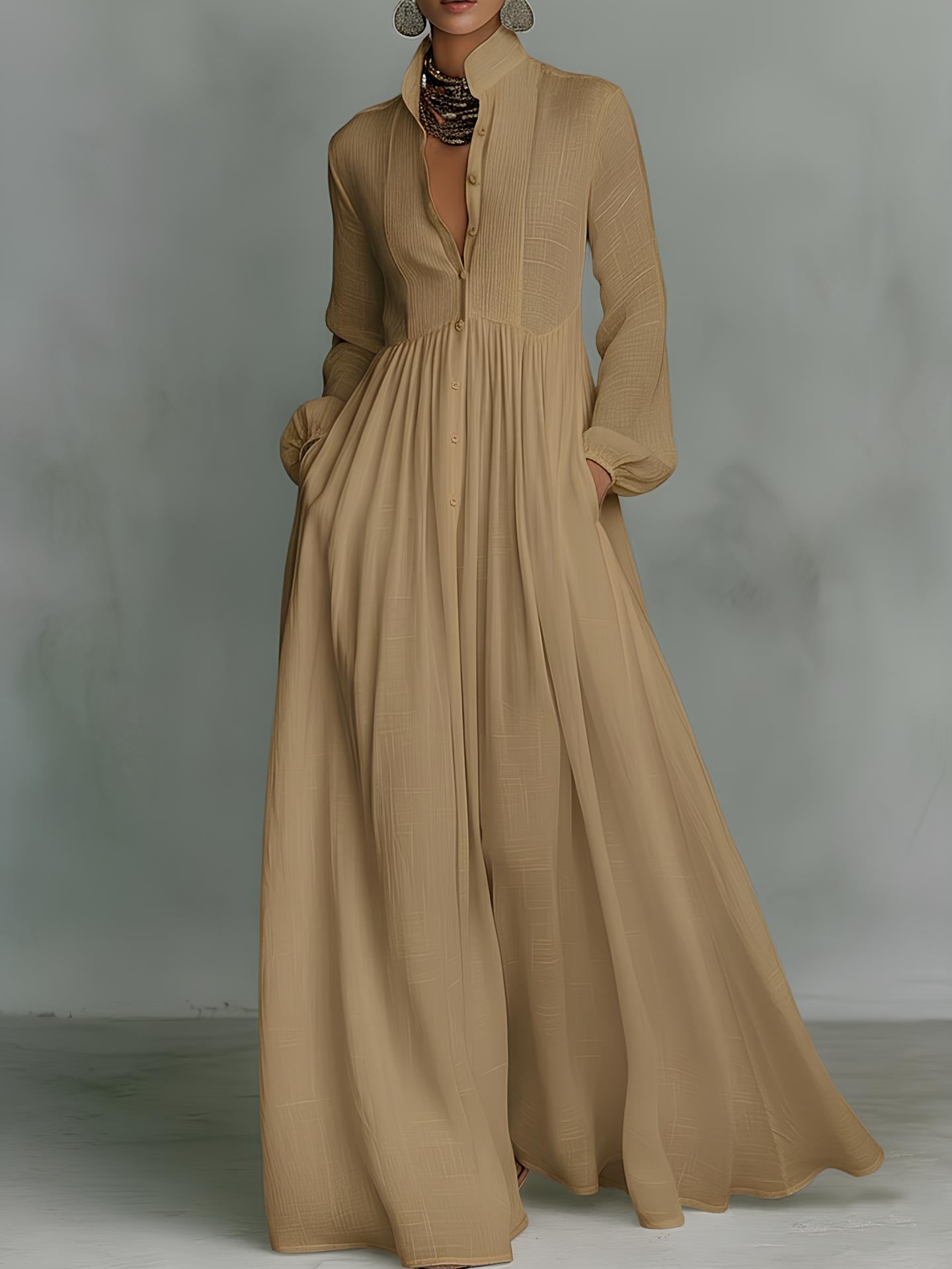 Elegant Linen Blend Maxi Dress with Pockets(Buy 2 Free Shipping)
