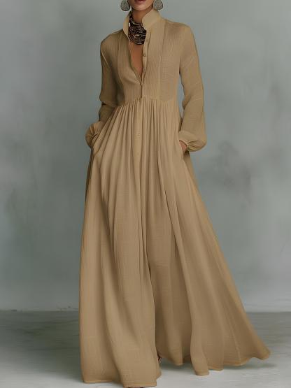 Elegant Linen Blend Maxi Dress with Pockets(Buy 2 Free Shipping)