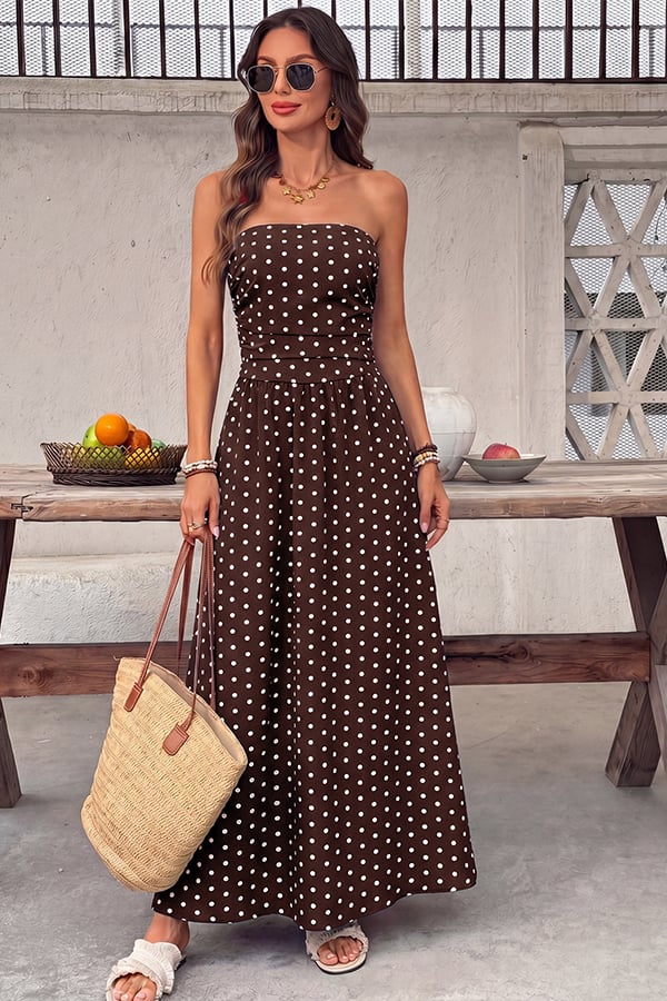 Women's Polka-Dot Strapless Maxi Dress — Summer Shirred Tube Top