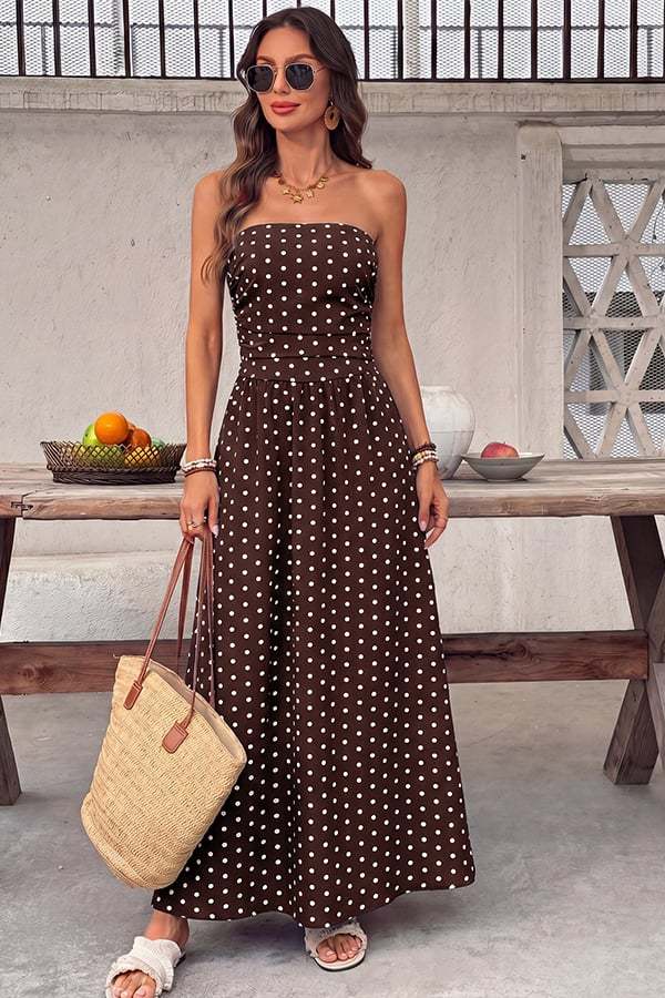 Women's Polka-Dot Strapless Maxi Dress — Summer Shirred Tube Top