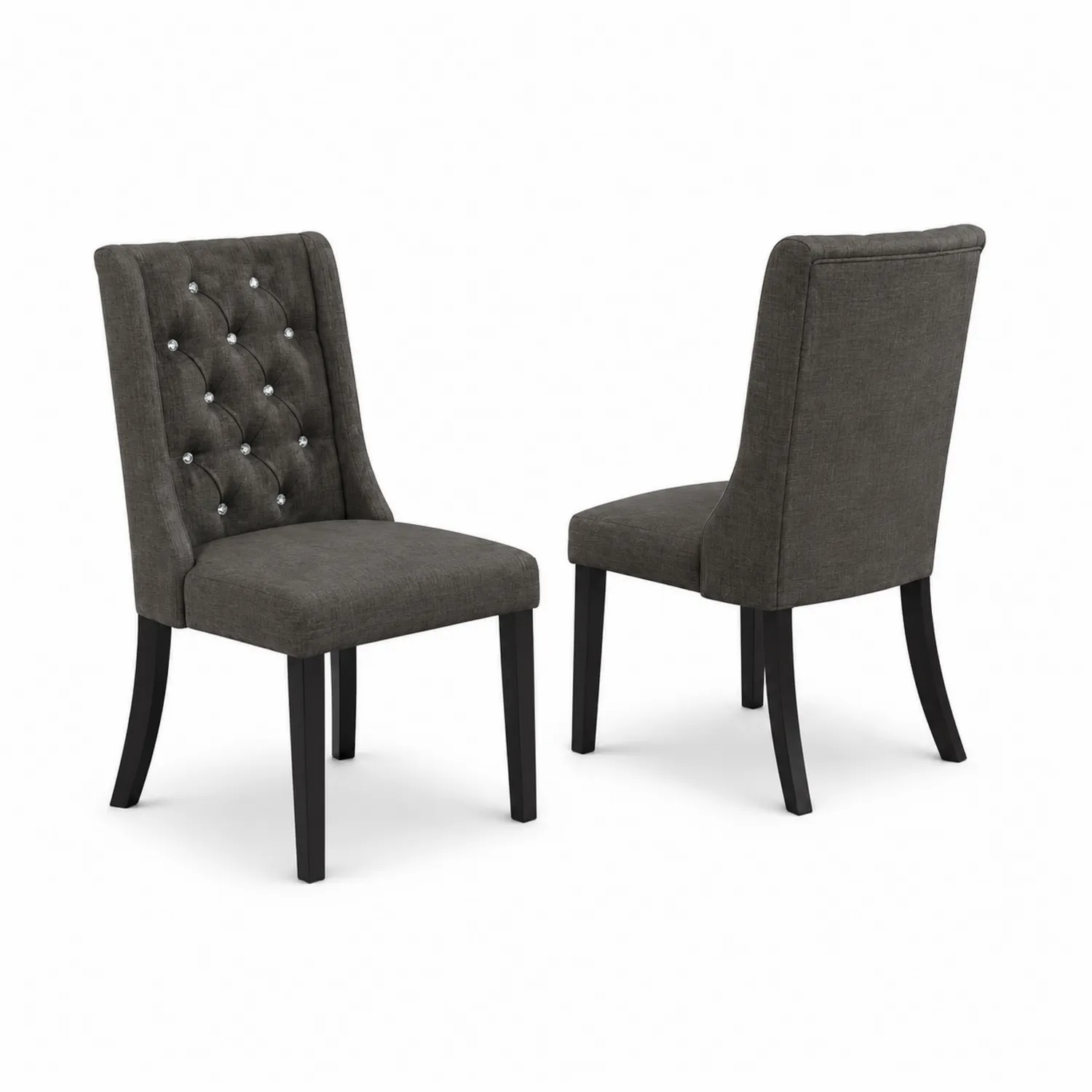 Juego de 2 sillas de comedor de tela gris oscuro con patas de madera