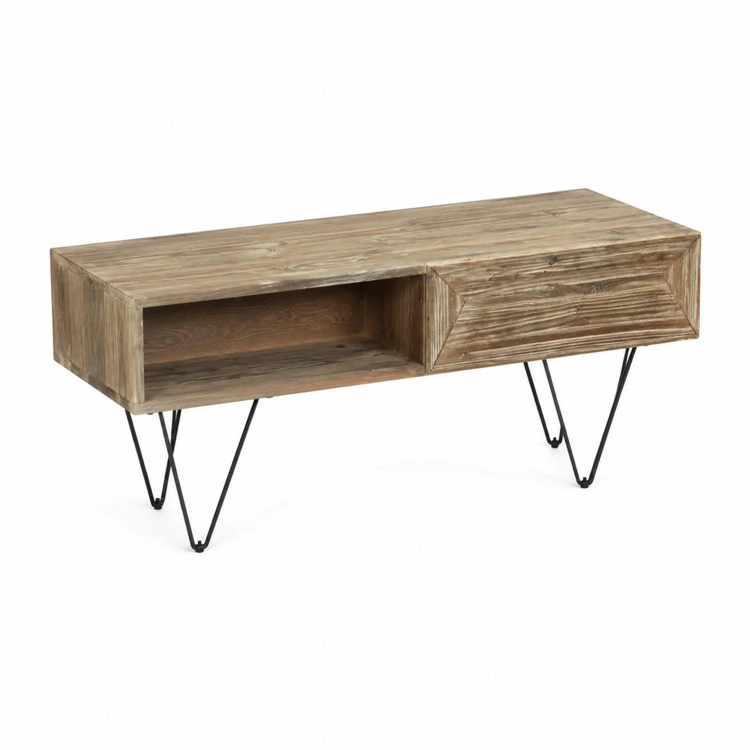 Mesa de centro de madera reciclada con patas de metal 120x40x45 cm Marrón