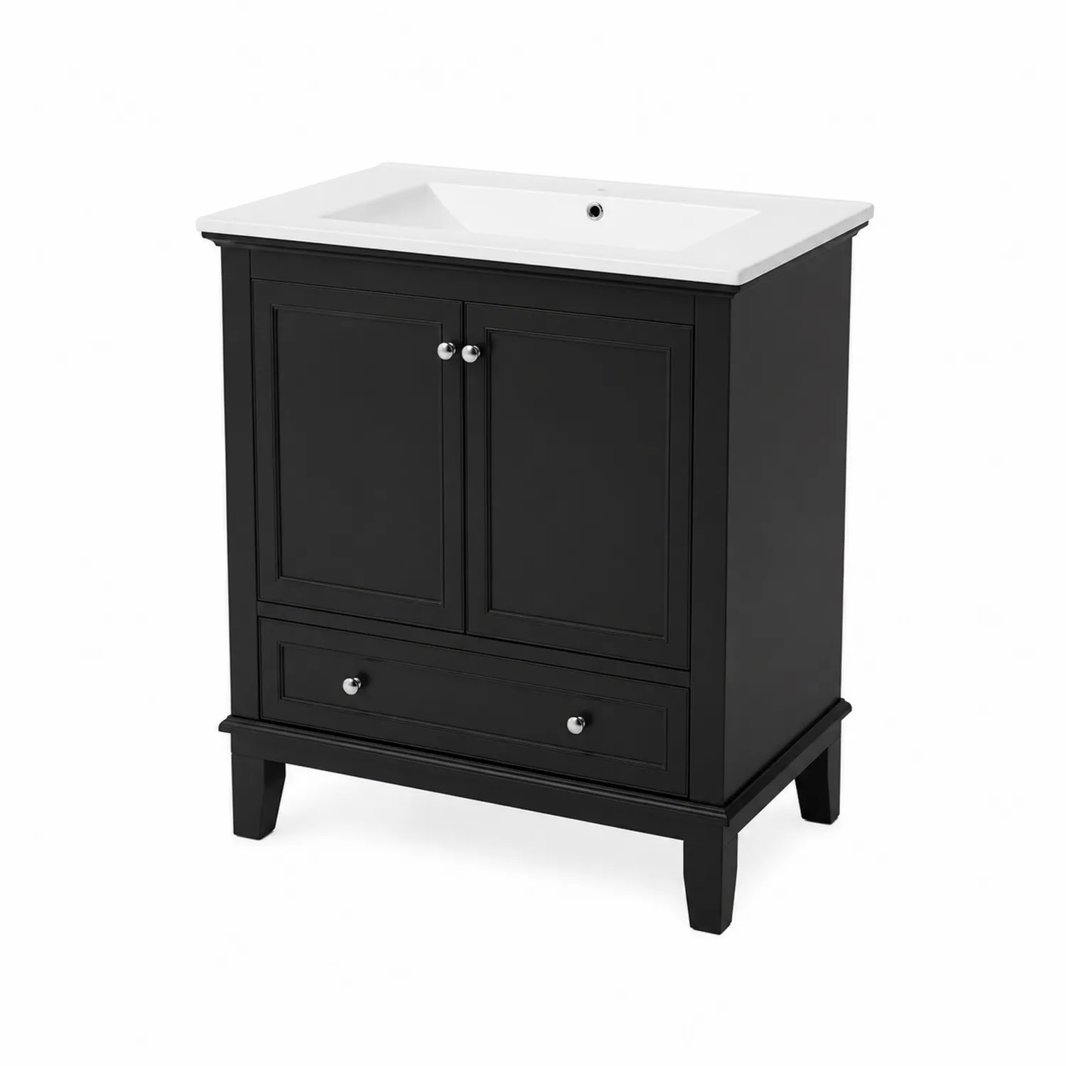 Mueble de baño con lavabo de cerámica negro 80 cm