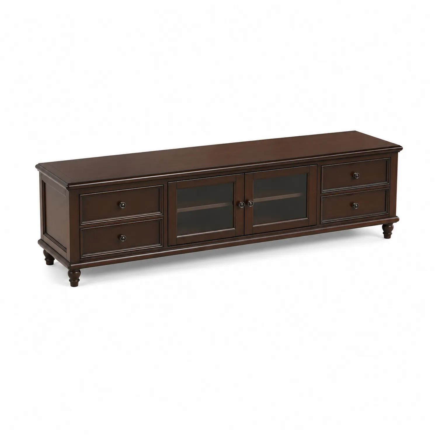 Mueble de TV de madera con puertas de vidrio