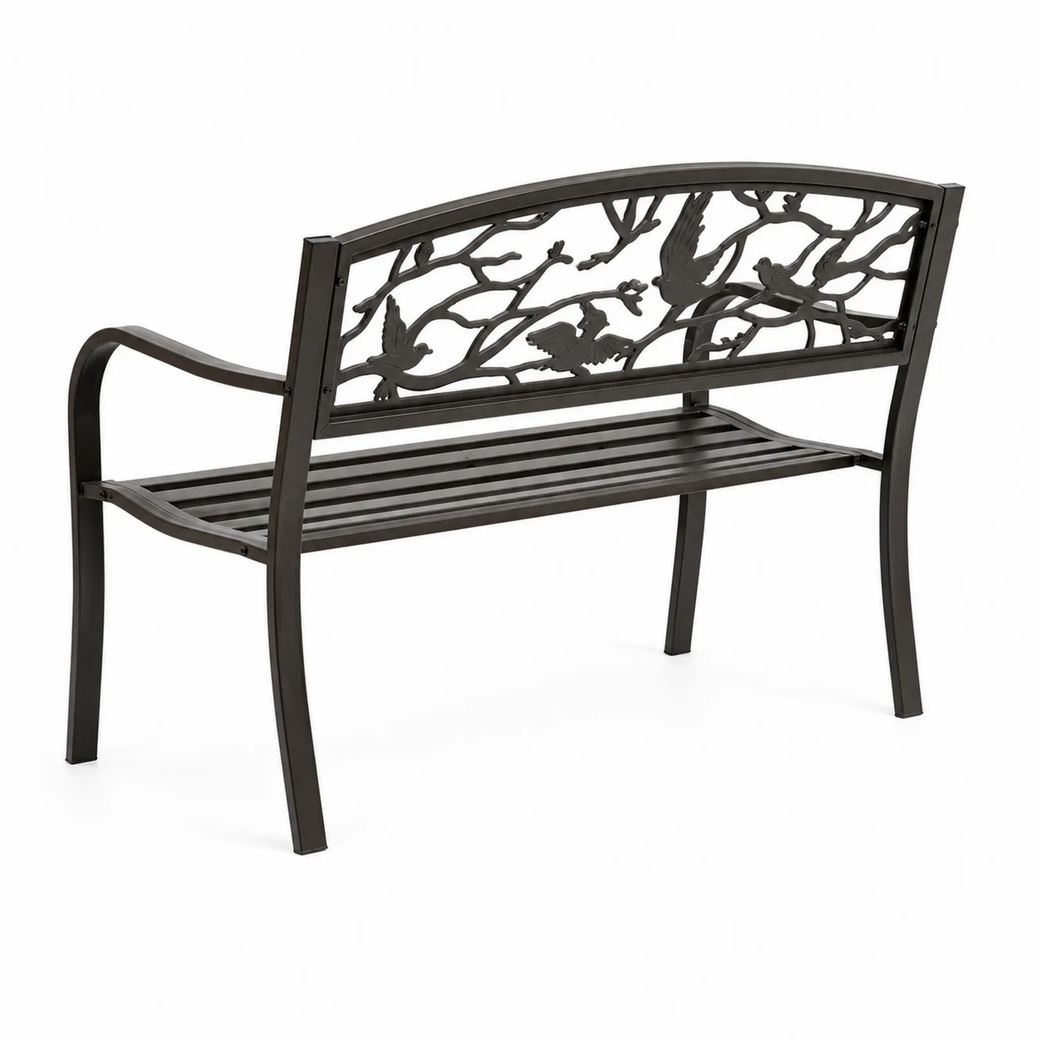 Banco de metal para exteriores con respaldo de aves 127 cm Negro