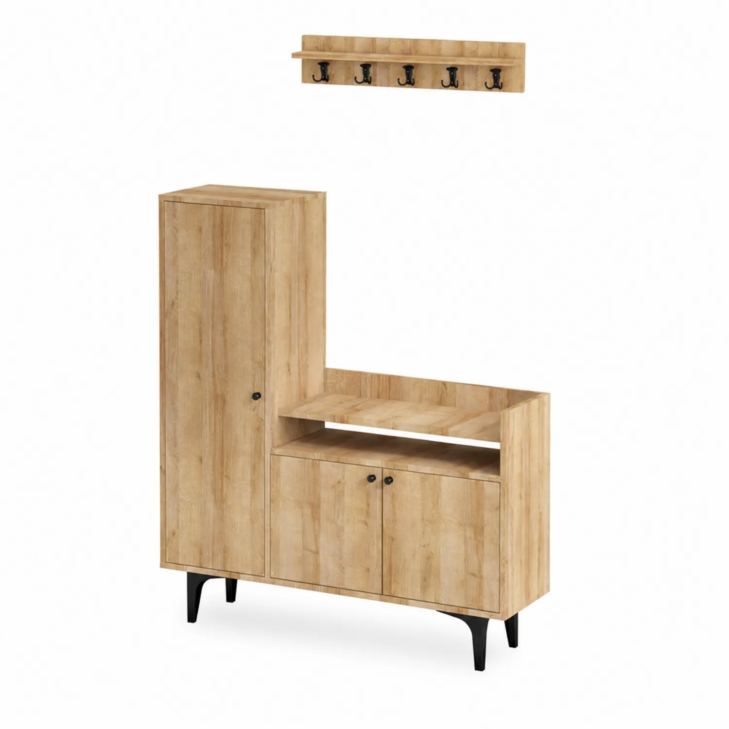 Conjunto de Perchero y Armario de Madera Roble Claro