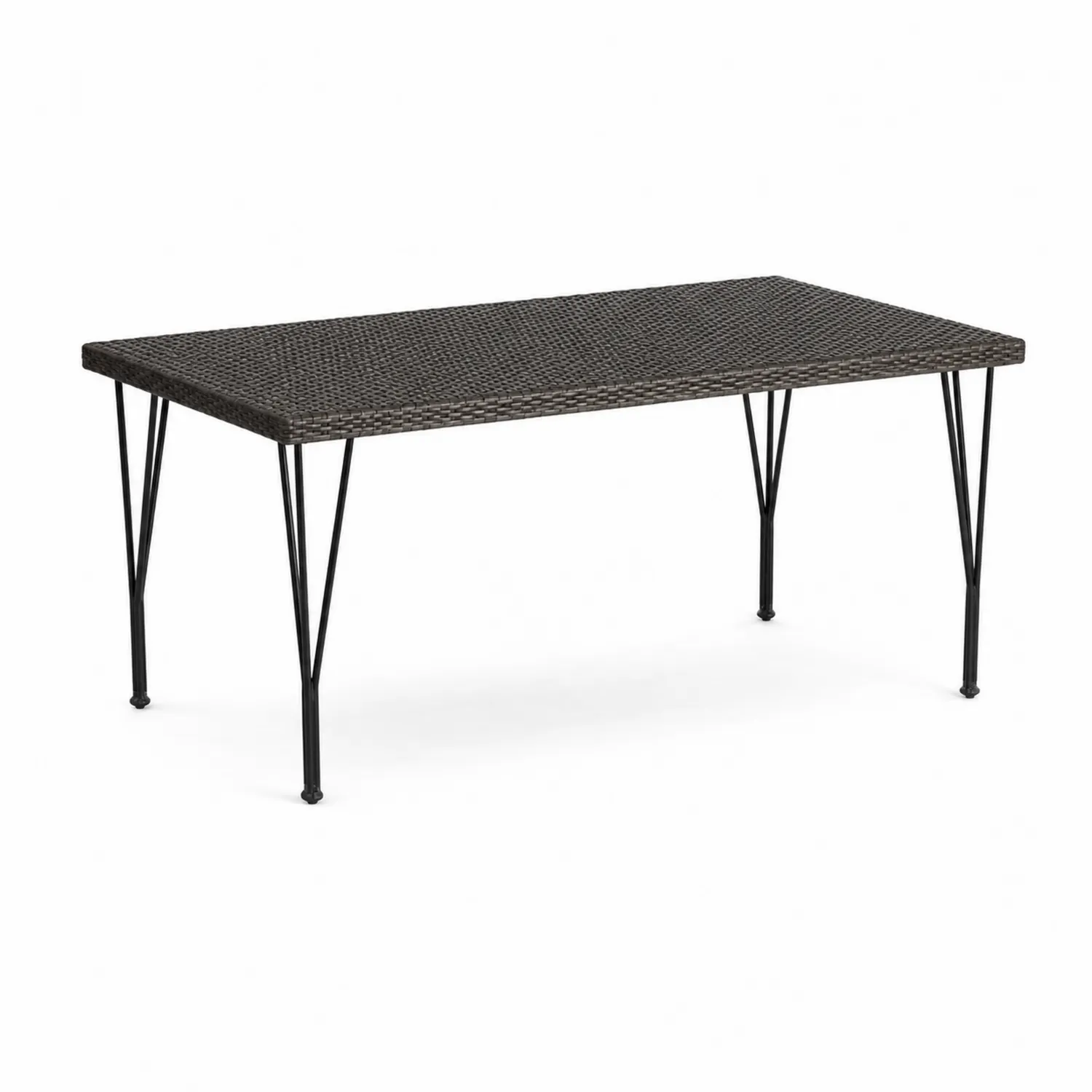 Mesa de jardín de ratán sintético y metal 150x90x75 cm Negro