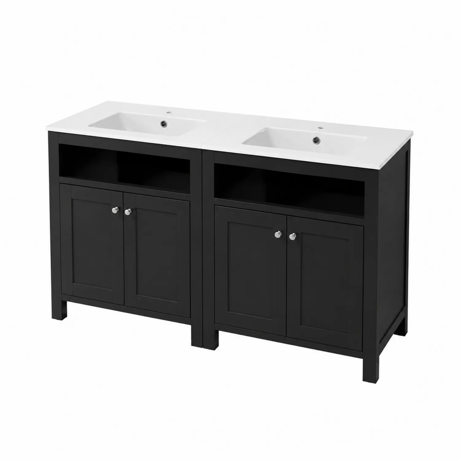 Conjunto de mueble de baño doble con lavabo cerámico 140x50x80 cm Negro