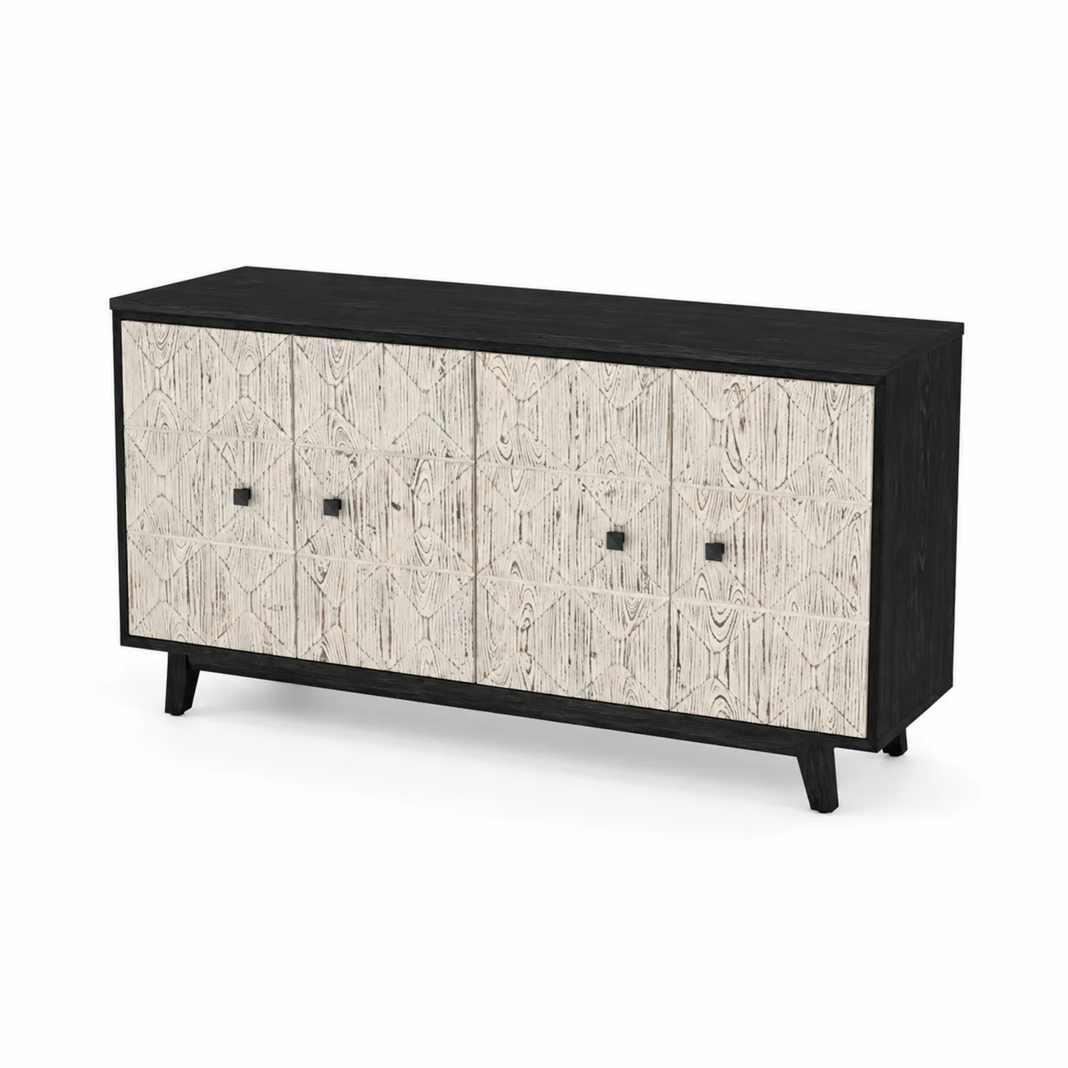 Aparador de madera maciza con puertas decorativas 160cm x 40cm x 80cm Negro/Beige