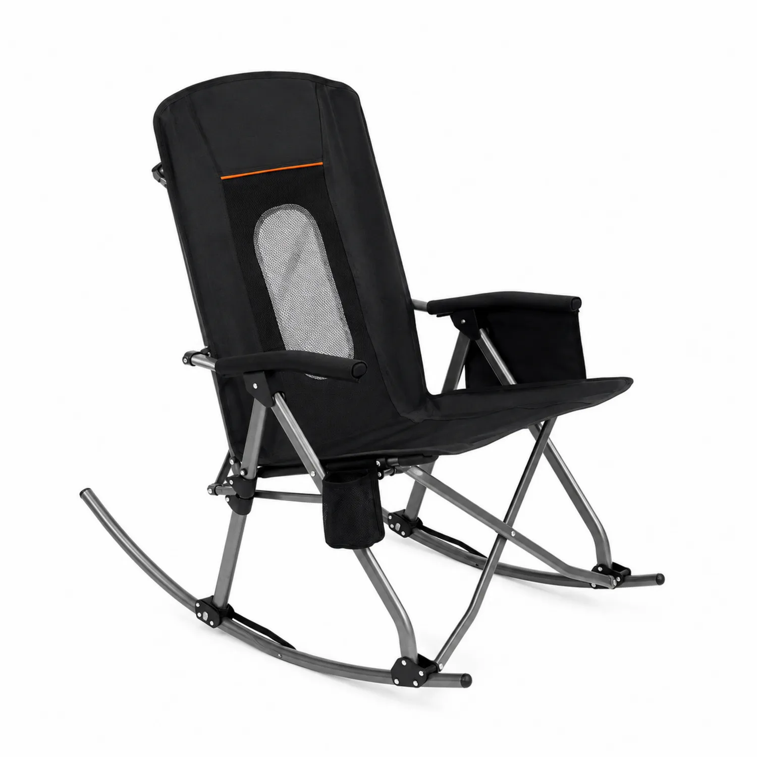 Silla mecedora plegable de metal y poliéster negro