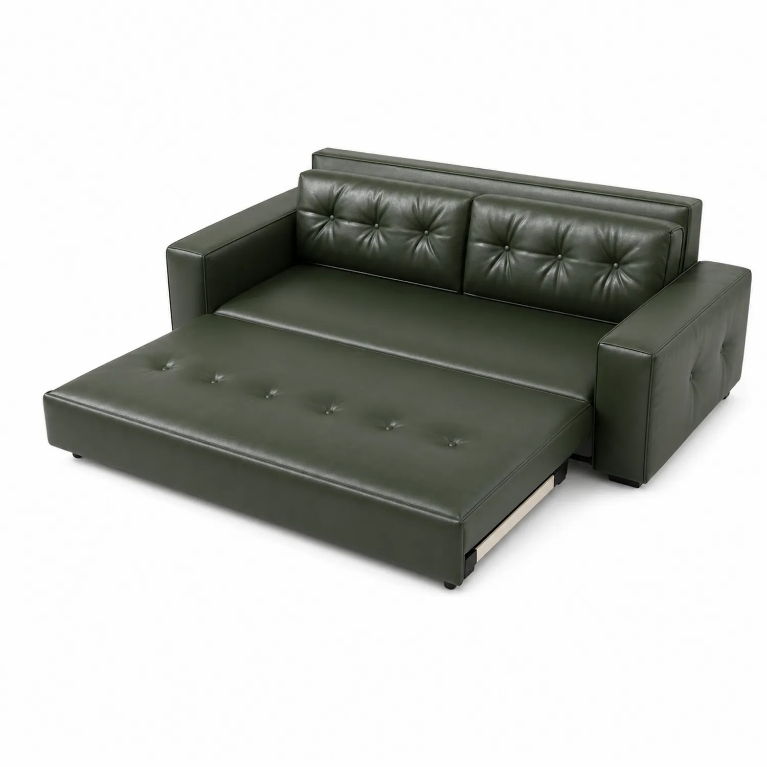 Sofá cama de cuero sintético verde oscuro