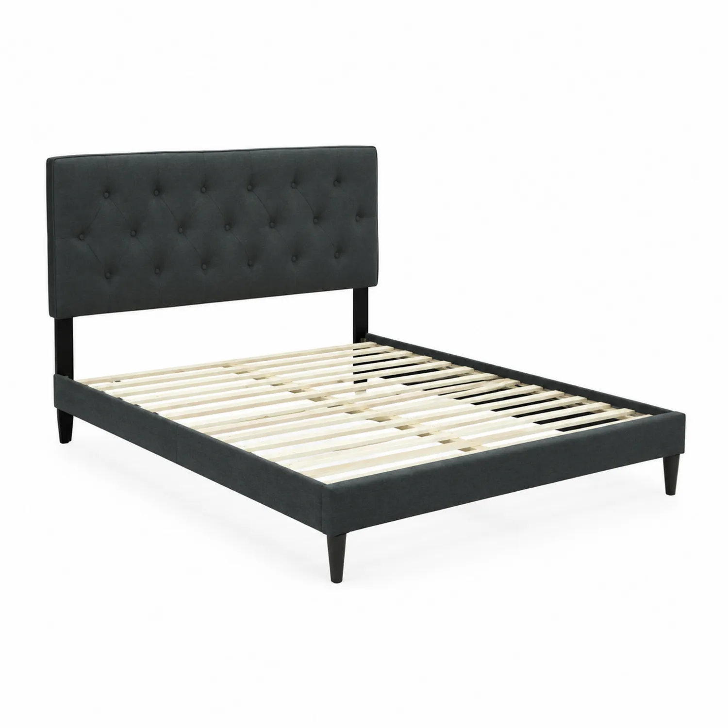 Cama de madera con cabecero tapizado de poliéster gris 200x150 cm
