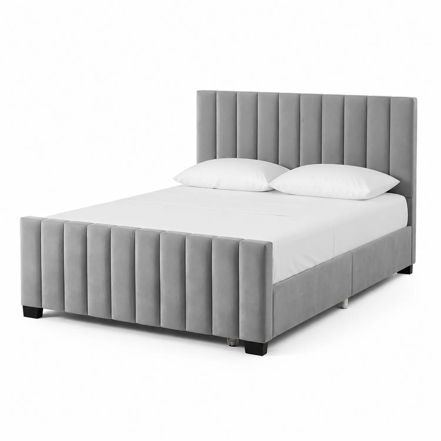 Cama de Terciopelo Color Gris Claro Tamaño Queen 200x160x100 cm