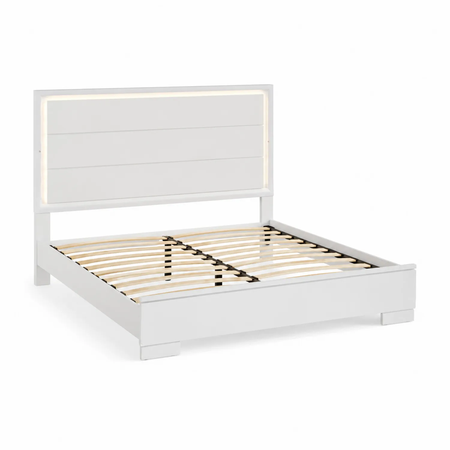 Cama de madera blanca con cabecero LED 200x160 cm