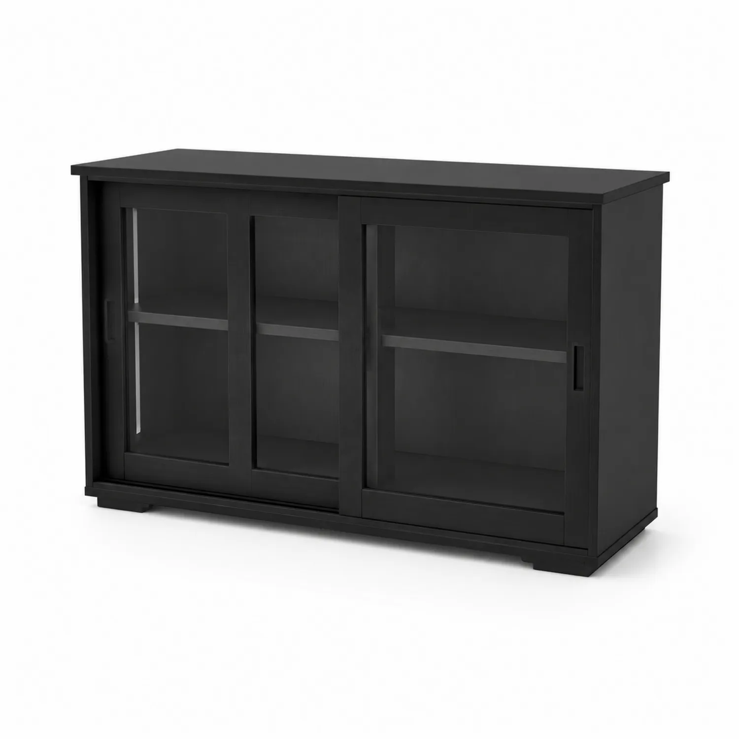 Aparador de Madera con Puertas de Vidrio Templado Negro