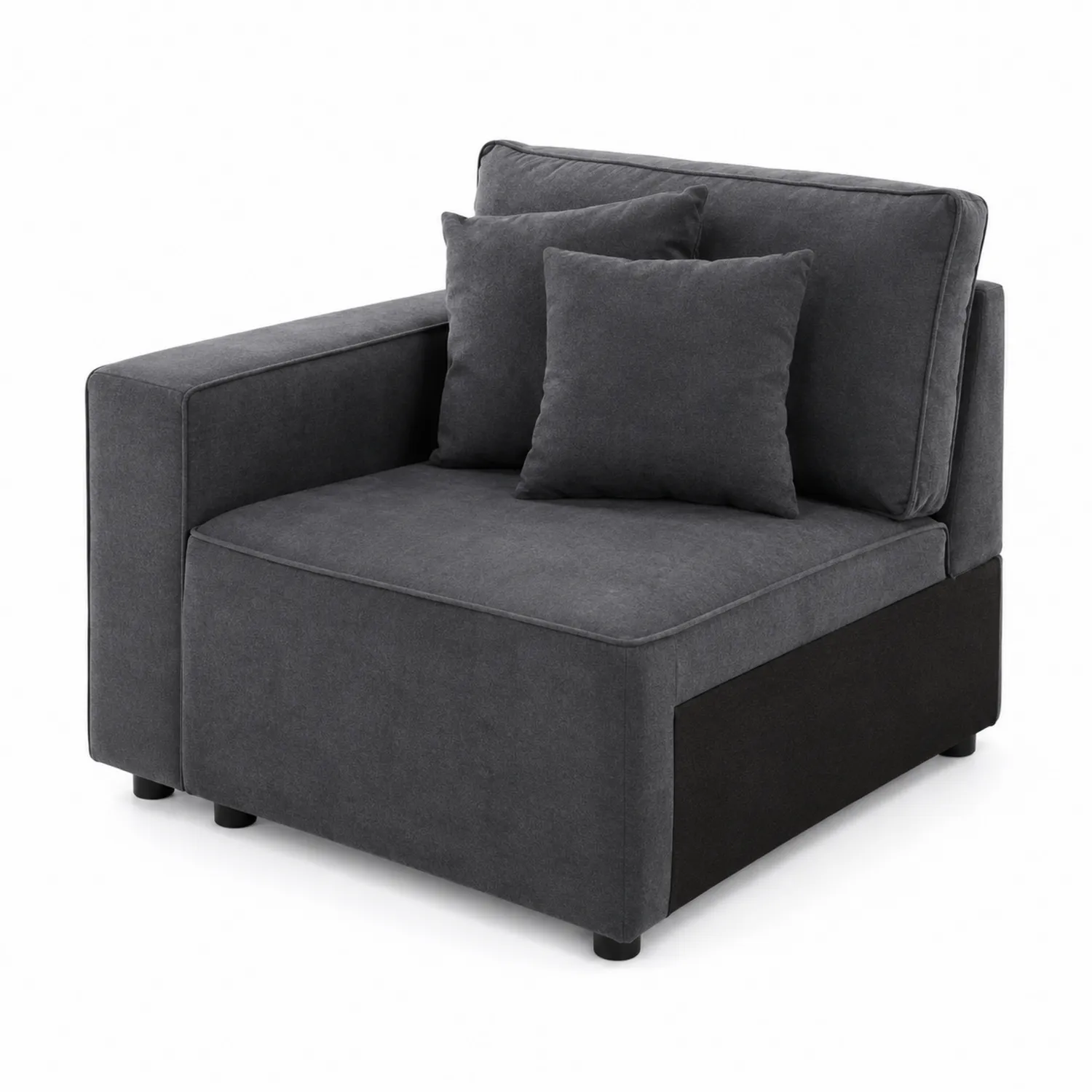 Sofá modular de tela gris oscuro con cojines