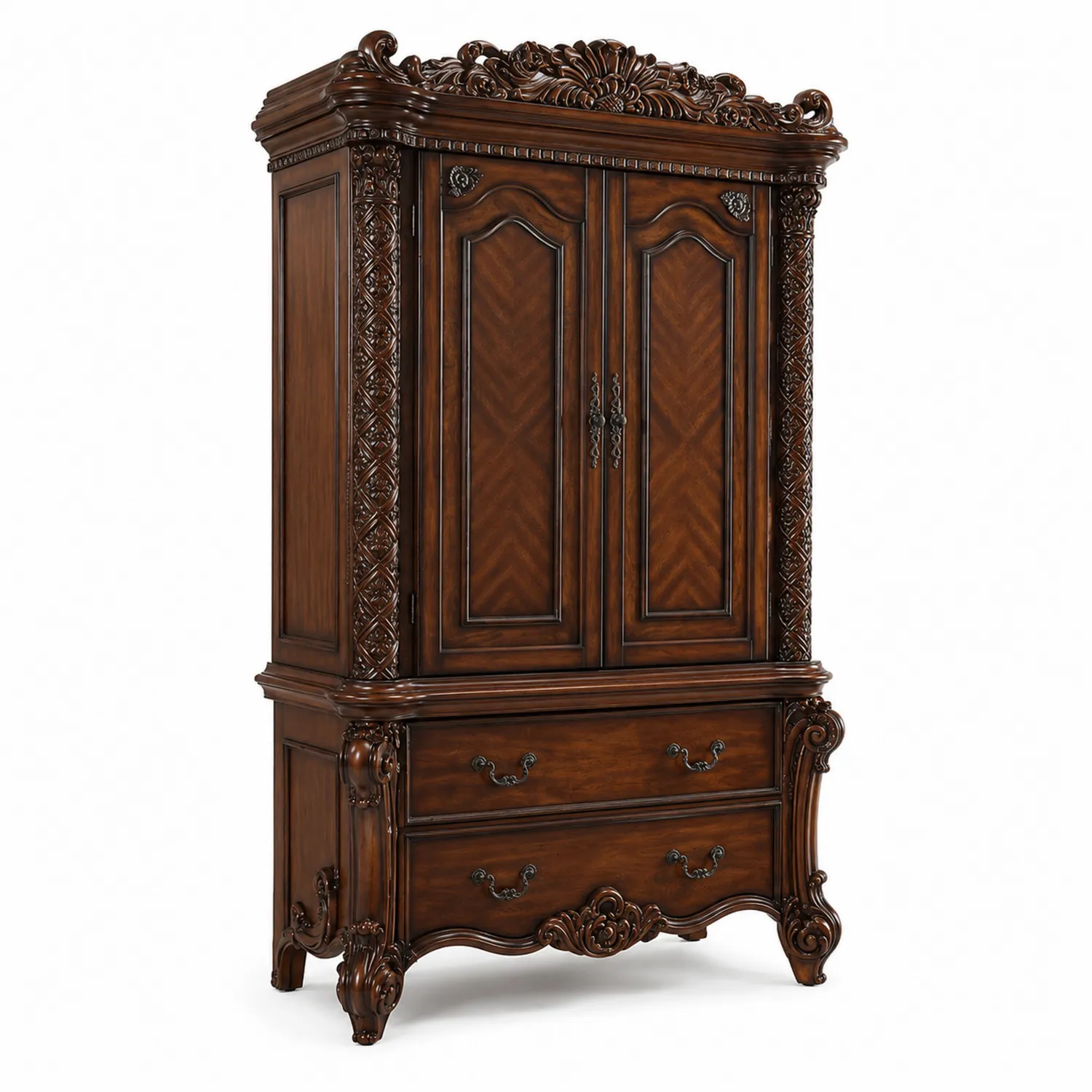 Armario de Madera con Puertas y Cajones Tallados