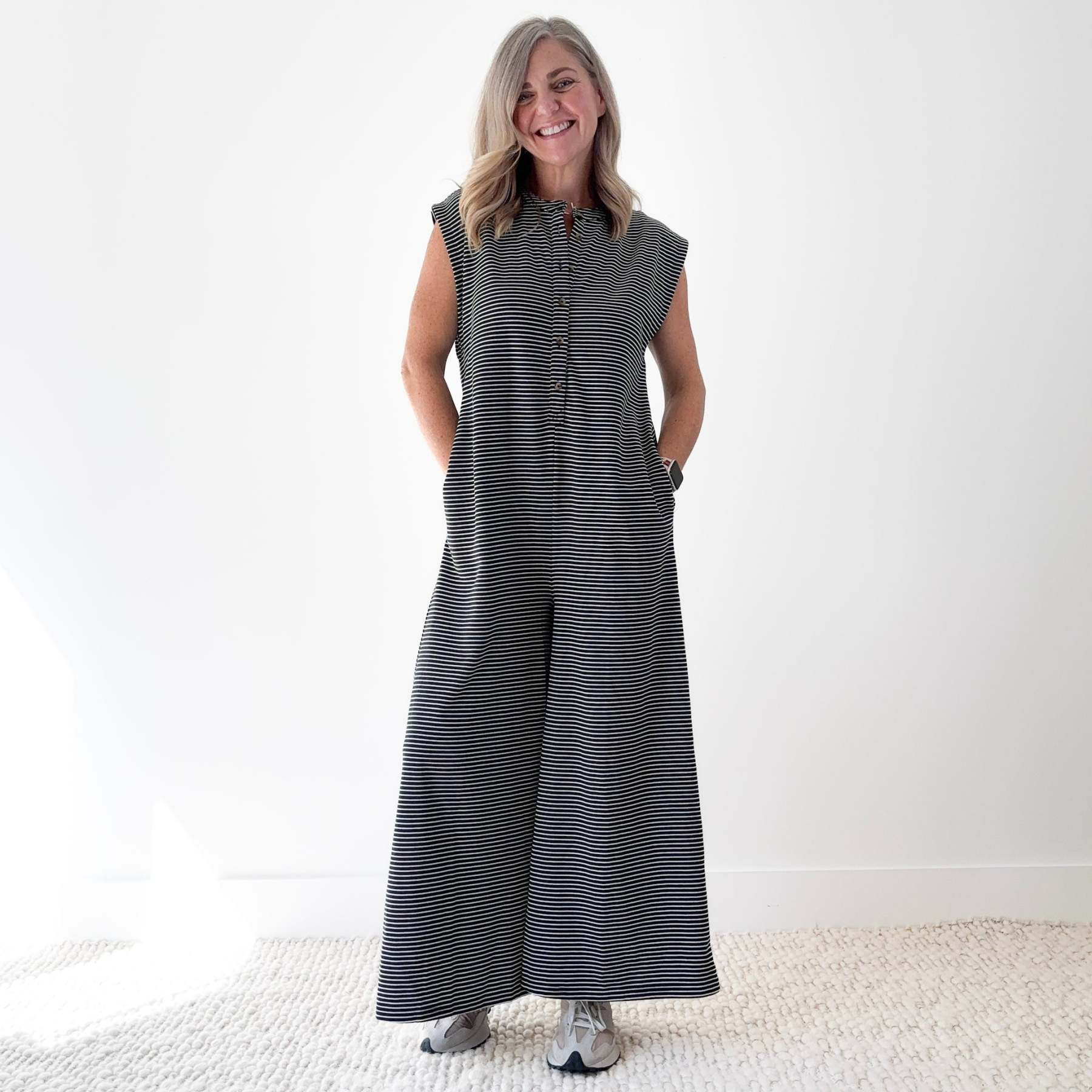 SALE Striped Button Front Jumpsuit