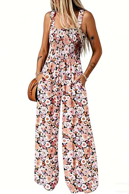 Women’s Sleeveless Printed Wide-Leg Jumpsuit with Pockets