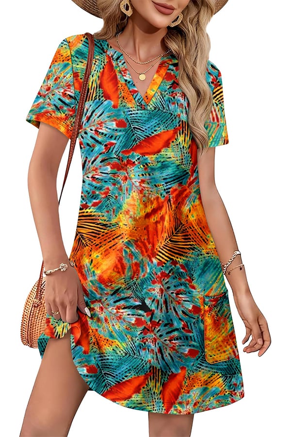 Women’s Casual V-Neck Hawaiian Midi Dress