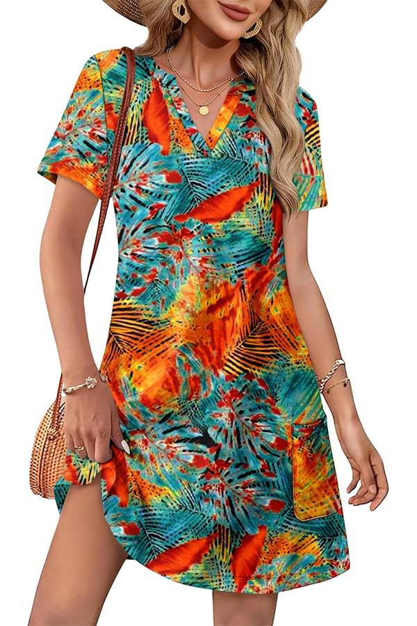 Women’s Casual V-Neck Hawaiian Midi Dress