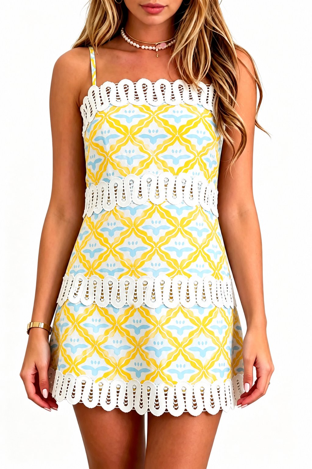 Garden Glow Lace-Trim Mini Dress