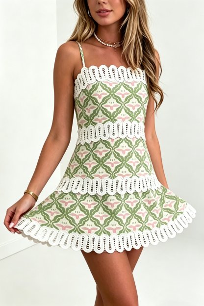 Garden Glow Lace-Trim Mini Dress