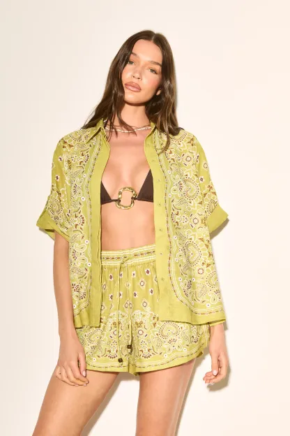 Women Boho Tropical Print Beach Cover-Up Shorts Set